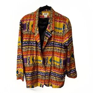 BOGARi Men's Silk Geometric Multicolor Button-Up Shirt Long Sleeve Size M